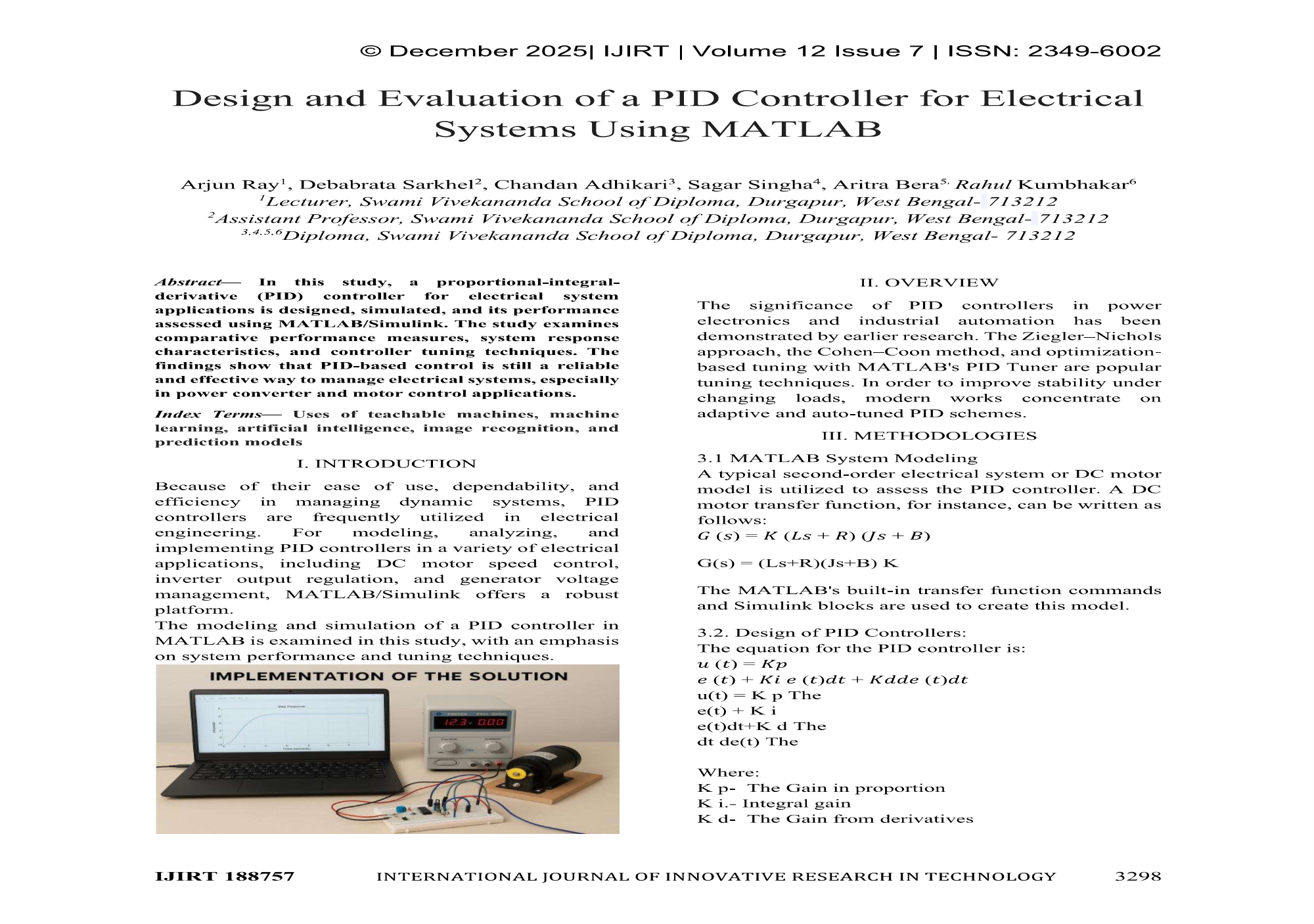 Design and Evaluation of a PID Controller for Electrical Systems Using MATLAB